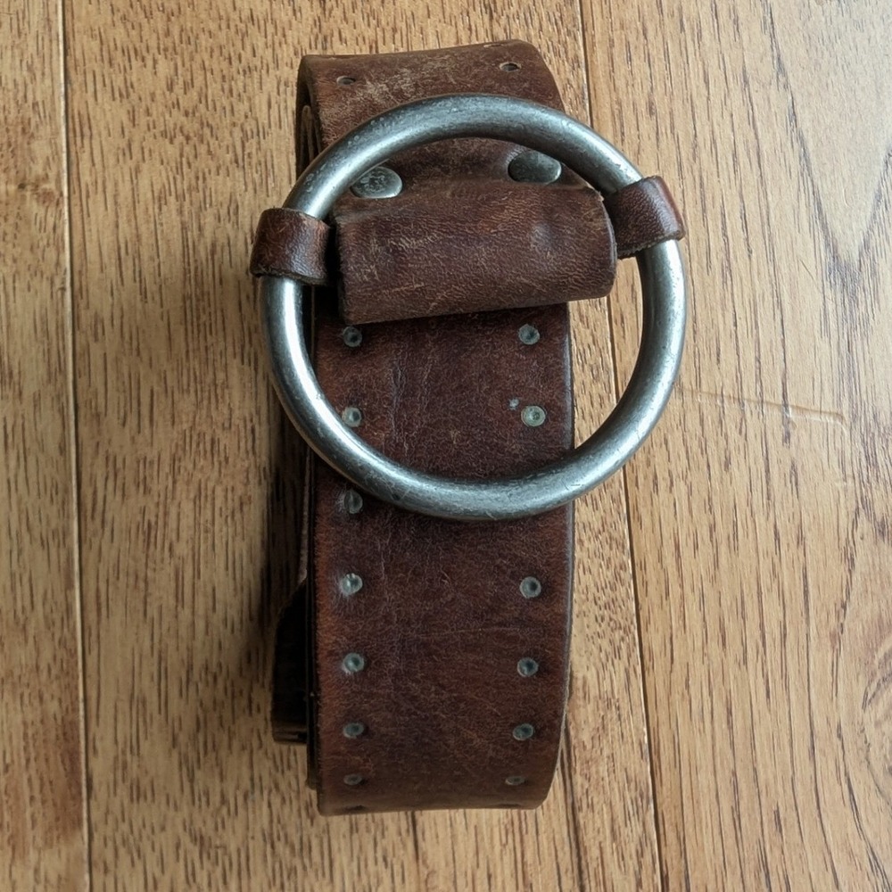Vtg J.Crew Grommet Belt Brown Leather Ring Buckle Made in England Sz L/XL 40in - Picture 2 of 7